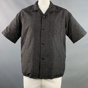 Size L Wallis Down Black Window Pane Wool Linen Oversized Short Sleeve Shirt